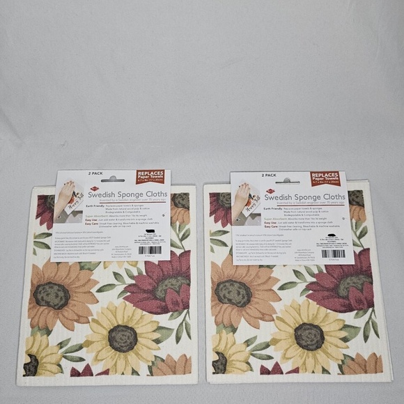 New Set of 2 Ritz Swedish Sponge Cloth 2 packs Fall Floral Sunflowers 6.7" x 8" - Picture 4 of 6